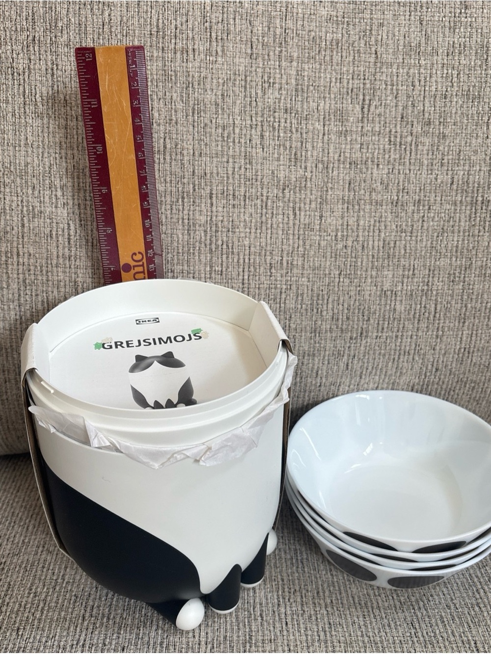 15 pc lot: 1 IKEA GREJSIMOJS storage CAT decor, 5 bags & 5 polka dot bowls NEW - Picture 14 of 16